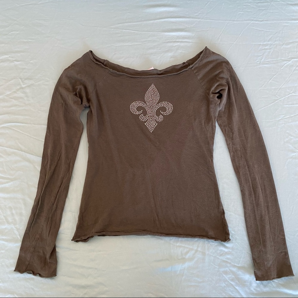 grunge y2k army green rhinestone embellished off the shoulder longsleeve top